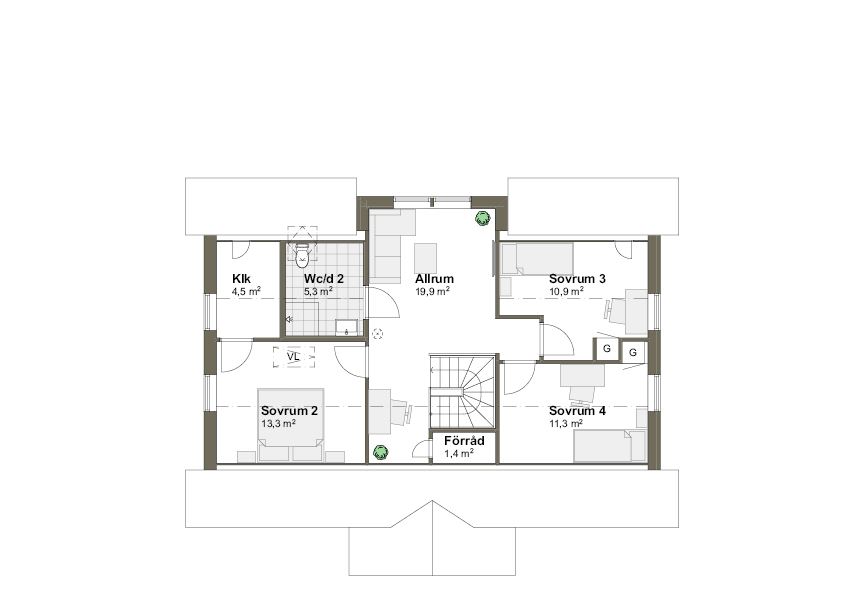 Planlösning Villa Årnäs T övreplan 
